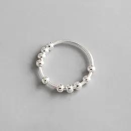 Simple Style Genuine 925 Sterling Silver Geometric String Beads Rings for Women Fine Jewelry Student Birthday Gifts