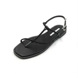 Hot Sale-Roman Sandals Word Buckle With Gentle Shoes Flat Bottom Seaside Beautiful