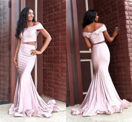 Blush Pink Off The Shoulder 2020 Prom Dress Pleats Open Back Mermaid Dresses Evening Wear 2 Piece Homecoming Party Vestidos De Festia