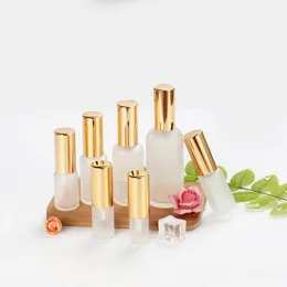 5-100ml Portable Frosted Clear Glass Gold Top Spray Bottles Mist Sprayer Container Travel Refillable Bottle WB2124