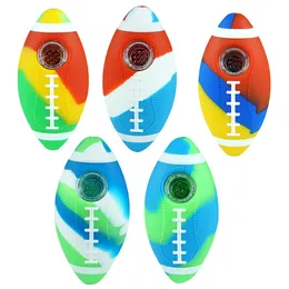 New Rugby shape Design Food Grade Silicone Smoking Accessories pipe Glass Bowl bubbler Pipe Rubber Smoke Pipes Shisha Hand Pipes.