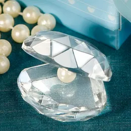 50st strandtema bröllop gynnar val kristall clamshell i blå presentförpackning kristall pappersvikt födelsedag souvenir party giveaways för gäst