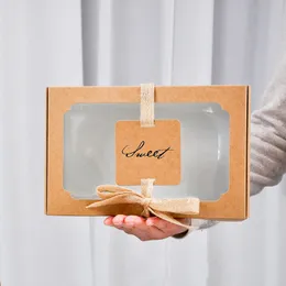 Puste pudełko papieru Kraft z jasne okno Handmade mydło pudełko biżuteria ciasteczka cukierki pudełko wesele pudełka prezent