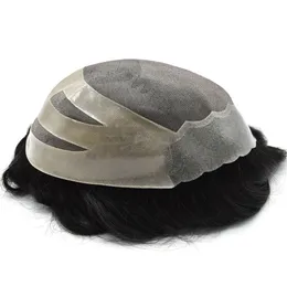 Hair Men Toupee Brazilian Remy Human Hair Wig For Males Durable Hair Piece With Mono and PU 1B#