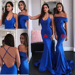 Cheap Royal Blue Evening Dresses Sexy Backless Mermaid Satin Long Bridesmaid Dresses Women Occasion Party Prom Gowns BM1543