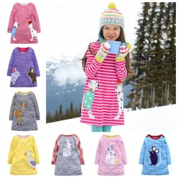 Baby Girls Kläder Kanin Appliqued Princess Dresses Cartoon Kids Dress Långärmad Barnkläder Vårkläder 8 Design 20pcs DHW2008