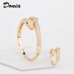 Donia Smycken Lyx Bangle Party European And American Fashion Large Classic Leopard Koppar Micro-Inlaid Zircon Bracelet Ring Set Kvinnors Designer Gift