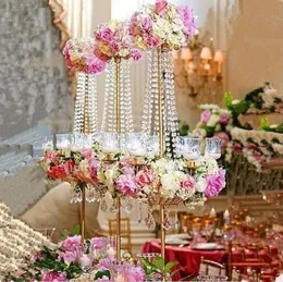 Nowy Styl Wysoki Wysoki 5 Arms Crystal Candelabras Wedding Candelabrum Z Kwiat Miska Metalowa Świeca Kij Party Event Decor382