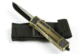 Till salu! DHL-frakt Guldhandtag Auto Tactical Kniv Drop Point Fine Edge Blade Edc Pocket Knife Survival Gear Xmas Present för män
