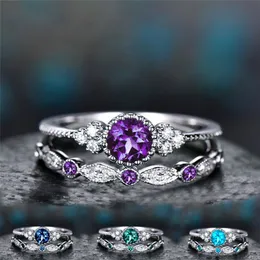 Grön blå sten Kristallringar för kvinnor Sliver Color Bröllopsförlovningsring fina modesmycken