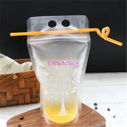 500ml High quality food grade Plastic Drink Packaging Bag Pouch for Beverage Juice Milk Coffee, with Handle and Holes for Straw