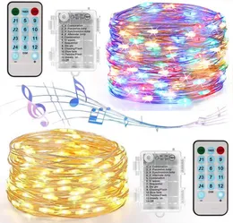Musiksträng Ljus Jul 50LED 100LED Ljud Aktiverade Fairy Lights med fjärrtimer Vattentät USB-batteri