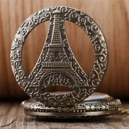 Antique Hollow Paris Eiffel Iron Tower Quartz Pocket Stray Naszyjnik Wisik