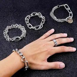 4 stilar Rostfritt stål Män Kvinnor Trendiga Armband Hip Hop Bangle High Polished Fashion Coolest Brace Lace 14mm