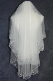 2Tホワイトアイボリーの結婚式のベールズを着た結婚式のベールの手作りスパンコールカスタムメイドの安いブライダルベール