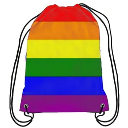 Rainbow Drawstring Backpack Pride Gay Pink LGBT Bag Sports Gift Customize 35x45cm Polyester Digital Printing for Hiking Beach Women Kids Tra