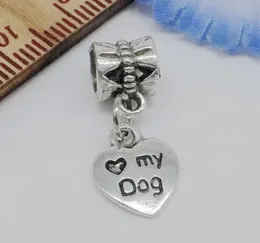 100 sztuk / partia Love My Dog Charms Big Hole Koraliki Dangle Charms na biżuterię Wykrycia 23x7mm