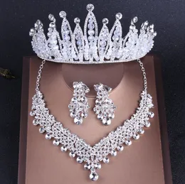 Charming Silver Crystals Bridal Jewelry Sets 3 Pieces Suits Necklace Earrings Tiaras/Crowns Bridal Accessories Wedding Jewelry Sets T306716
