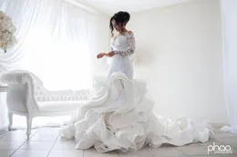 Plus Size 2019 Moda Sereia Vestidos De Noiva Nova Chegada Lace Manga Longa Muçulmana Vestido de Noiva Appliques Românticos Ruffles Wedding Wassws