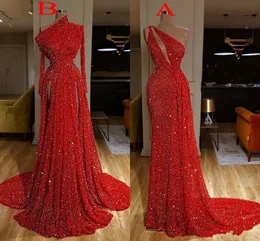 NOVO BLING Árabe Sexy Ligas vermelhas escuras de renda de renda Vestidos One ombro bainha de fechadura