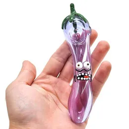 Partihandel Aubergine Style Glas Handrör Rökrigg för Tobacco Burner Unik Design Portable Spoon Pipe