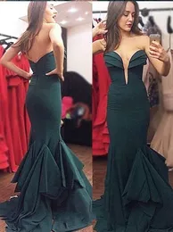 Verde escuro Sereia Vestidos de Noite Ruffles kaftan caftan Profundo Decote Em V Sem Encosto Prom Vestidos 2019 Vestidos de Noite Vestido De Novia Partido meninas