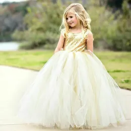Princess Ball Gown Flower Girls Dresses Sequins with Big Bow African Wedding Birthday Girls Wear Gowns