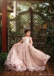 Princess Little Girls Flower Girls Dresses Lace Sequins Beads Jewel Neck Open Back Girls Pageant Dresses For Wedding Party Gowns349m