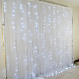 2 lager Färgglada bröllopsbakgrundsgardiner med LED -lampor Event Party Arches Decoration Wedding Stage Bakgrund Silk Drape Deco314W