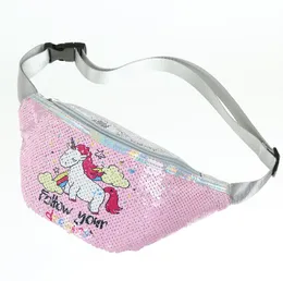 Riñonera con lentejuelas de unicornio para niñas, bolso de hombro
