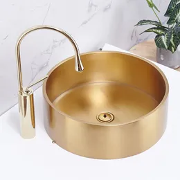 KTV WashBasin el Villa Art Basin Round Above Counter Basin Bathroom Sink Bowl Small Size Gold 304 Stainless Steel Wash Basin228d