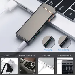 USB Lighter Dual Arc Electronic Cigarette Lighter Metal Power Display Uppladdningsbar vindtät flamlös cigarrändare
