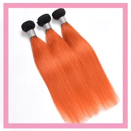 Capelli umani peruviani 3 pacchi 1B/Orange Ombre Due toni Colore Liscio Colore naturale 1B Arancione Liscio 3PCS