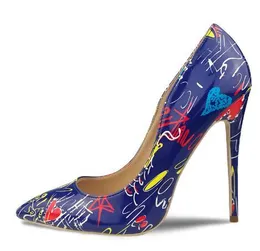 Hot Sale-HOT lBottom Specia Graffiti Colorful Women Pumps Sexy Stiletto high heels Spring Wedding Party Women Shoes sapato feminino