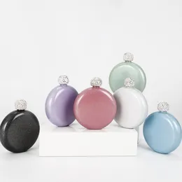 Diamant Hip Flaskor Rostfritt Stål Flagon med Rhinestone Lock Cover Mini Hip Flask Rund Vin Pot Flask Vinflaska LX1753