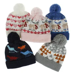 15620 New Autumn Winter Baby Kids Knitted Hat Wool Balls Children Knitwear Beanie Skull Cap Boys Girls Warm Hats