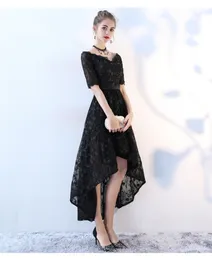 2019 New Gothic Black High Low Wedding Dresses With Half Sleeves V Neck Inforfmal Women Non White Bridal Gowns For non Traditional285L