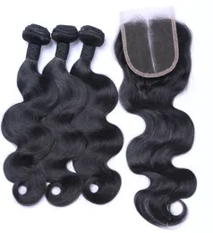 Partihandel 10a indisk rak kropp Deep Loose Wave Köp 3 buntar får 1 fri stängning obearbetad jungfru jerry lockigt brasilianskt hår wefts