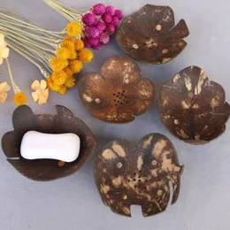 Creative Soap Dishes Retro Coconut Shell Soap Holder Natural Wooden Soap Tray Rack Plate Box