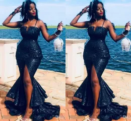 Cheap negras africanas lantejoulas Mermaid Prom Dresses Spaghetti High Side Dividir o chão Formal ogstuff Vestido Vestidos