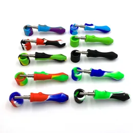 Silicone NC Kit Tubo di Fumo Con 10mm GR2 Punta Del Chiodo di Titanio Tappo Concentrato Dab Rig Paglia Cera Bruciatore di Olio Set Kit