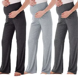 Maternity byxor Kvinnors höga midja bredben byxor solid färg comfy lounge stretch gravidy byxor flicka casual pajama byxor m2014