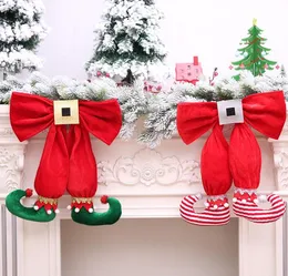 Decoração da árvore de natal Top Bow Elf Boots Pendant Christmas Tree Hanging Ornament for Home New Year Party Scenes Arrangement