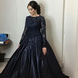 2024 NEW NAVY Blue Quinceanera Ball Dress Vresses Satin Lace Hosted Sleeves Long Sweet Sweet 16 Gress Sweep Party Prom Prom Woving 403