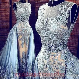 実際の画像エッチャブル鉄道透明フォーマルドレスパーティーページェントガウンセレブリティProm Long Light Blue Elie Saab 2019新しいイブニングドレス