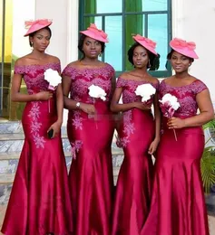 Hot South African Mermaid Bridesmaid Dresses Off Shoulder Plus Size Arabiska Bröllop Gästklänning Keps Sleeves Vintage Lace Gowns BD9055