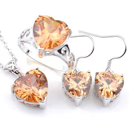 Luckyshine mix 3pcs / lot engagemang hjärta halsband örhängen ring set cubic zirconia pärlor 925 sterling kvinnor mode bröllop smycken nytt