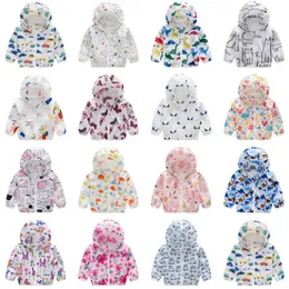 Kinderkleidung Bedruckte Baby-Mädchen-Sonnenschutzmäntel Jungen-Kapuzenjacken Atmungsaktive Kinder-Outwears Sonnenschutzkleidung 15 Designs DHW2955