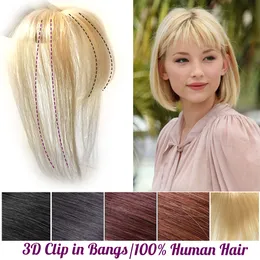 3D Clip In Bangs 100% Remy Human Hair Extensions One Piece Air Fringe Hand Tied Straight Clip on Hairpiece with Temples for Women