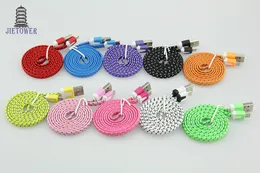 300pcs Colorful New 1M Flat Noodle Fabric Nylon Braided Micro USB Cable for Samsung For Blackberry for HTC Cloth braided cable